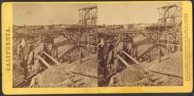 Stereoview Photo Placer Mining Tuolumne County Lifting Wheel Columbia Claim Cal - Image 1 of 4