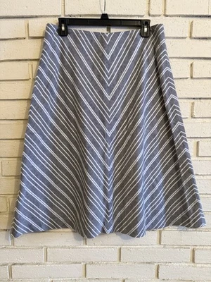Falda midi Talbots para mujer talla 8 Petite de lino forrada a rayas gris blanco azul Foto 1 de 4