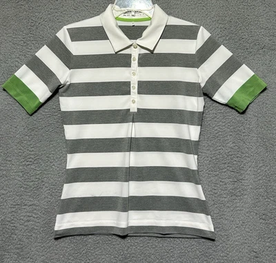 耐克 Dri-Fit 高尔夫 Polo 衫女式 XS 白色灰色条纹 T 恤 — 第 1/4 张图片
