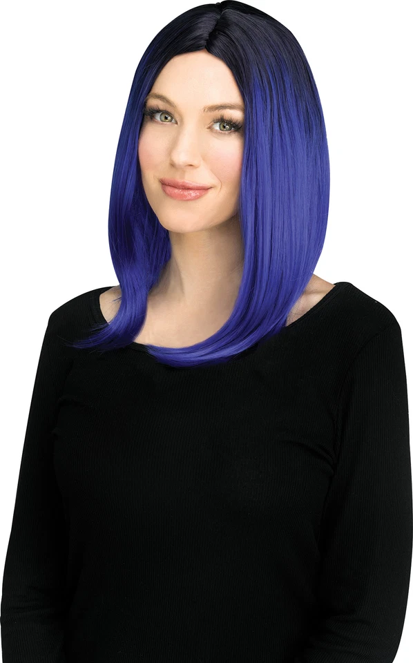 Azul Negro Ombre Lob Peluca ADULTO Mujer Disfraz Accesorio Talla Única NUEVO Foto 1 de 1