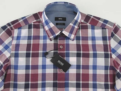 Men's HUGO BOSS White Blue Red Plaid LUCAS Shirt M Medium NWT NEW $145+ - Image 1 of 4