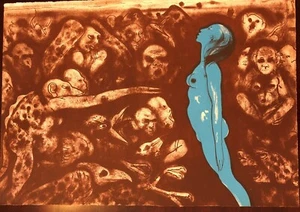 "Litografía Robert Beauchamp, desnudo azul, firmada y numerada 26""x18" - Imagen 1 de 5