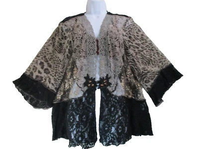 Chaqueta De Colección Spencer Alexis Mujer 1X Leopardo Negro Encaje Caprichoso Hada Oscura Kimono Foto 1 de 4
