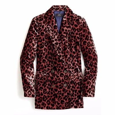 J. Blazer Crew Terciopelo Rosa Estampado Leopardo Corpeado Doble Pecho Para Mujer Talla 00 NUEVO Foto 1 de 4