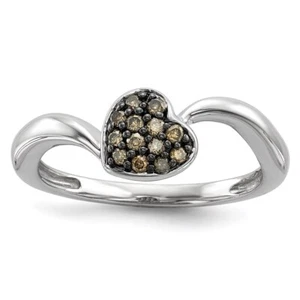 Sterling Silver Champagne Diamond Small Heart Ring Size 6 for Women 1.83gm - Picture 1 of 6