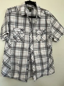 Helix Athletic Fit Short Sleeve Pearl Snap Shirt Purple Plaid Pockets Men Size L - Picture 1 of 8
