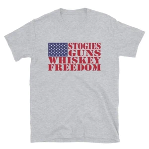 Stogies Guns Whiskey Freedom Short-Sleeve Unisex T-Shirt - Picture 1 of 14