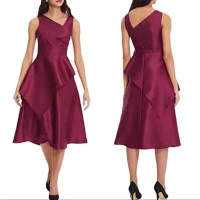 Платье Adrianna Papell Mikado Midi атласное 8 пеплум красное пурпурное свадебное официальное - Изображение 1 из 4