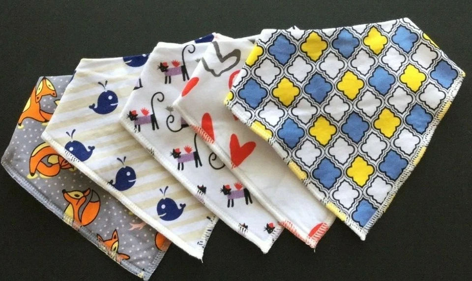 Baby Bandana Drool Bibs Teething Infants Toddlers Set of 5 DOGS FOXES NEW  - Image 1 of 4