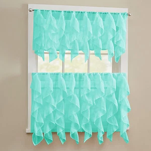 Sheer Voile Vertical Ruffle Window Kitchen Curtain Tiers or Valance Sea - Picture 1 of 4