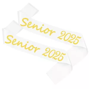Ashaqshnglee Senior Sash 2025 2PCS Graduation Sash White with Gold Glitter Le... - Picture 1 of 6