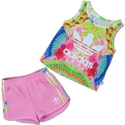 Adidas Originals Neonata Regalo Set Combinato Pantaloncini Canotta Parto Rosa 62 - Immagine 1 di 4