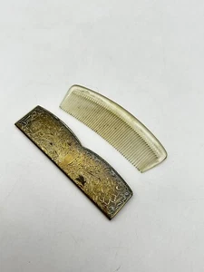 Vintage Antique Folding Comb Gold Tone Etched Brass - Picture 1 of 4