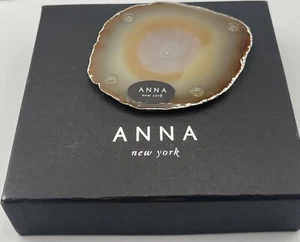 SET OF 4 ANNA NEW YORK LUMINO COASTERS STONE AGATE SAND SILVER - Picture 1 of 8