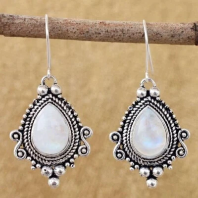 Gradevole Arcobaleno Luna Gemma 925 Argento Sterling Fatto a Mano Orecchino S-43 - Immagine 1 di 4