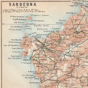 SARDINIA Original map ITALY 1930 ITALY Antique Vintage map SARDEGNA Cagliari - Picture 1 of 8