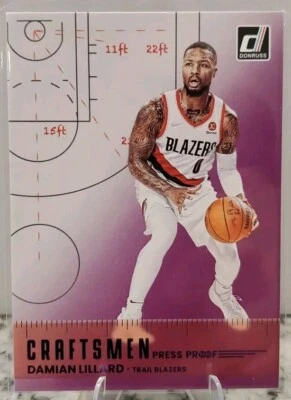 2022-2023 Panini Donruss, Craftsmen Purple Press Proof, Damian Lillard #9 - Image 1 of 2