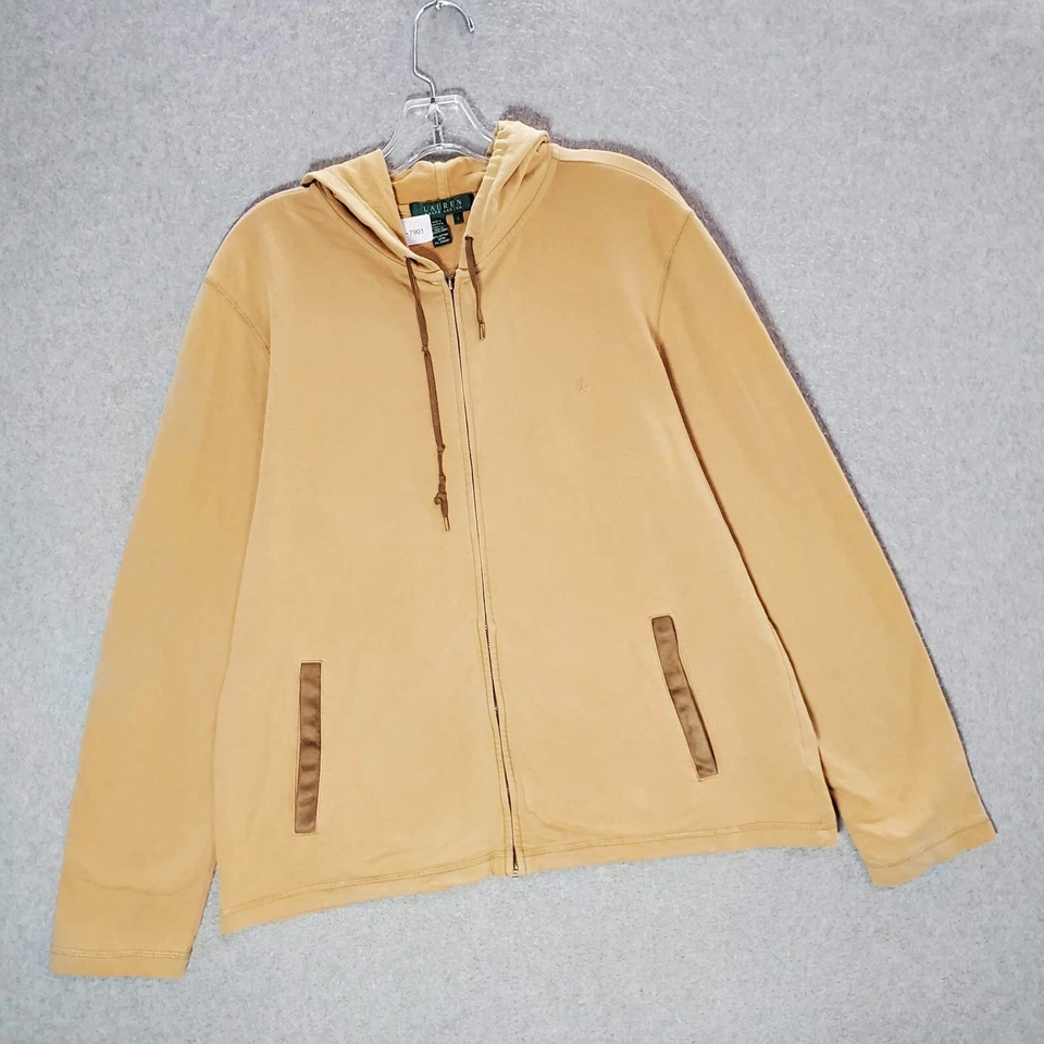 VINTAGE Lauren Ralph Lauren Women Sweatshirt Large Brown Full Zip Hoodie Pockets - Image 1 of 4