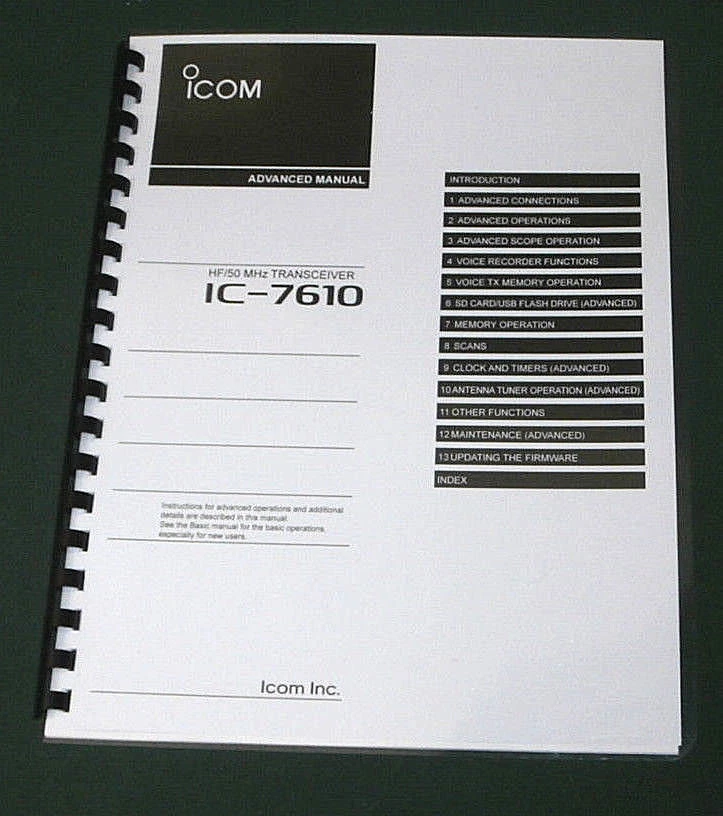 Icom IC-7610 Manuale Istruzioni Avanzato: Coperture in Plastica Full Color e Protettive - Immagine 1 di 1