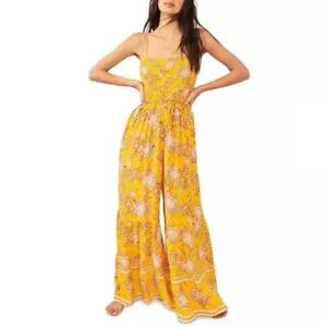 Free People Women Jumpsuit Size Small Yellow floral Wide Leg Little of Your Love - Picture 1 of 9