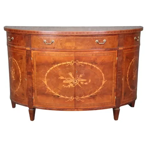Inlaid Flame Mahogany Georgian Style Demilune 4 Door Buffet Sideboard Cover