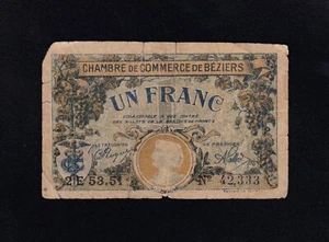 F.C. FRANCIA FRANCE , BÉZIERS , 1 FRANCO 1922 , B/C- (F-) . - Picture 1 of 2