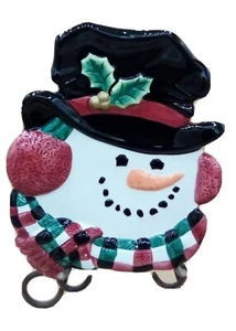 Vintage "Fitz & Floyd" Beautiful Snowman with Scarf & Top Hat Decor Plate ⛄ - Picture 1 of 13