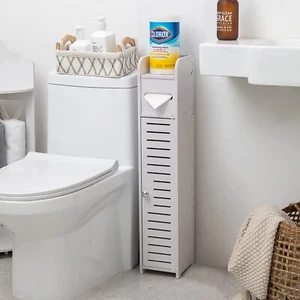 Bathroom Storage Corner Floor Cabinet Towel Storage Shelf for Paper Holder White - Picture 1 of 8