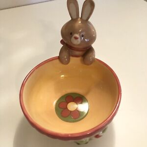 Russ Berrie Springtime Gatherings Bunny Bowl Spring Easter Floral New In Box
