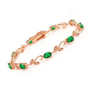 5 ct Oval Cut Simulated Emerald Women's Tennis Bracelet 14k Rose Gold Plated - Picture 1 of 5