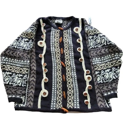Cervelle Womens Cardigan XL Multi Wood Toggle Buttons Art To Wear Fair Isle knit - Image 1 of 4