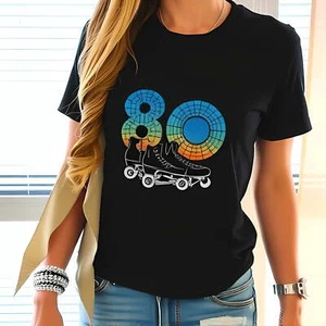 Retro 80s Inspired Cotton Short Sleeve T-Shirt with Colorful Number -All-cotton - Picture 1 of 4