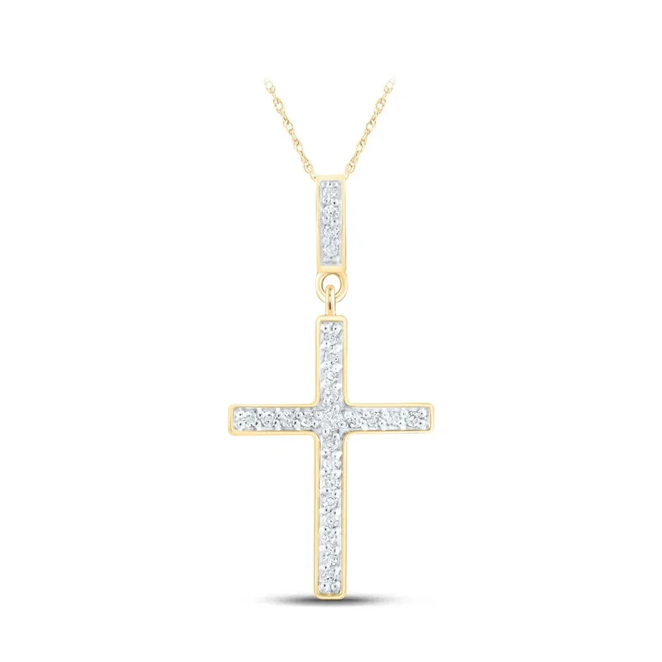 10K Yellow Gold Womens Round Diamond Cross Pendant 1/10 Cttw Small Tiny Foto 1 de 1