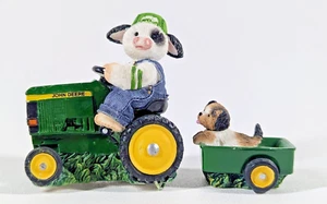 Mary Moo Moos Enesco "I'd Go Anywhere With Moo" Kuh Traktor Wagen mit Welpe - Bild 1 von 11