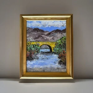 AUTHENTIC IMPASTO OIL PAINTING LEO VANDON LANDSCAPE BRIDGE SIGNED AND FRAMED - Picture 1 of 8