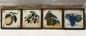 Beautiful Fruit Designs-6.25” Wood Framed Ceramic Tile Wall Hangings (Qty.4) - Picture 1 of 20