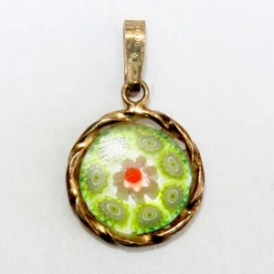 Millefiori Glass Pendant In Gold Wash 800 Silver Reversible Handcrafted OOAK - Picture 1 of 3