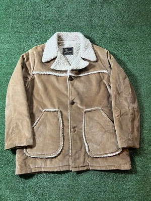 Vintage West Wind Sportsman Western Tan Sherpa Lined Coat Mens L Made in USA - Image 1 of 4