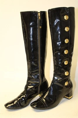 Tory Burch Madison Womens Size 6.5 M Black Patent Gold Buttons Tall Zipper Boots - Image 1 of 4