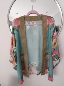Powder Kimono Womens Jacket BARGAIN Impressionist Floral Teal - Picture 1 of 11