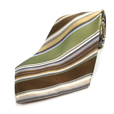 Gravata Geoffrey Beene luxo gravata verde marrom azul listrada seda GB 60" x 3,75" - Imagem 1 de 4