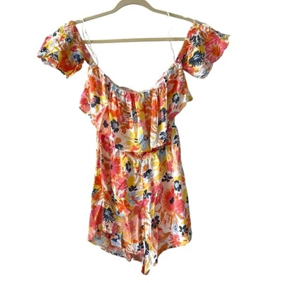 Roxy Floral Off-Shoulder Ruffle Romper - Size Medium - Image 1 of 4