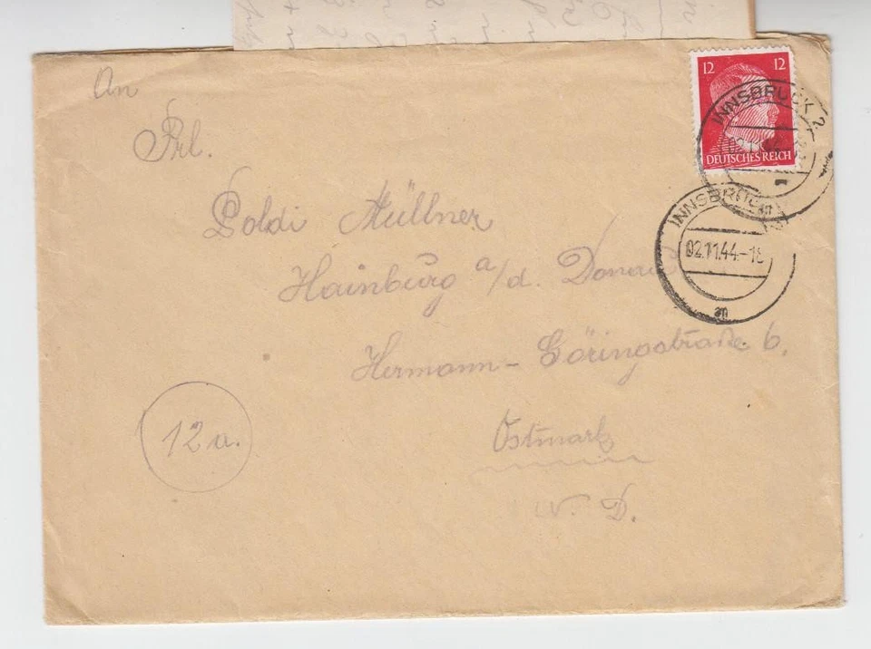 SS-Feldpostbrief 1944 Polizei Innsbruck Einsatz Italien - Hainburg Bruck e58 - Bild 1 von 1