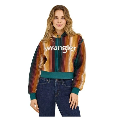112371645 Wrangler Feminino Retro Americana Listra Multicolorida Moletom Cropped NOVO - Imagem 1 de 3