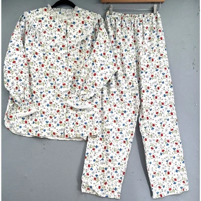 Conjunto de pijama de franela de algodón de colección M años 70 floral ojal encaje cottagecore modesta pradera Foto 1 de 4
