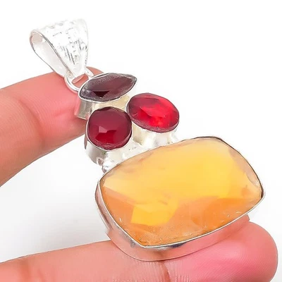 Mozambico Granato, Citrino Gemma 925 Argento Sterling Ciondolo Gioielli - Immagine 1 di 4