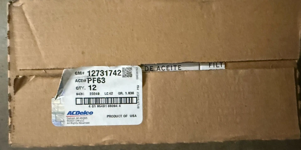 Filtro de aceite de motor AC Delco PF63 a granel 12 por caja OEM Foto 1 de 2