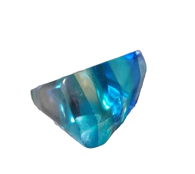 Anillo Grueso Azul Acrílico Rayas Transparente Talla 6 Lucite Años 70 Retro Vintage Foto 1 de 4
