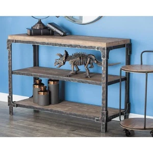Litton Lane 48 in. Brown Rectangle Wood Industrial Console Table - Picture 1 of 9