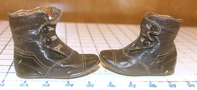 Zapatos antiguos victorianos eduardianos de cuero bebé niño muñeca parte superior alta marrón oscuro Foto 1 de 4